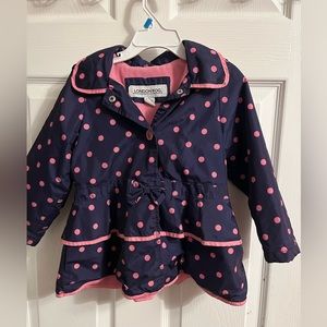 London Fog Toddler Girls 4T Pink & Blue Polka Dot Raincoat - Great Condition